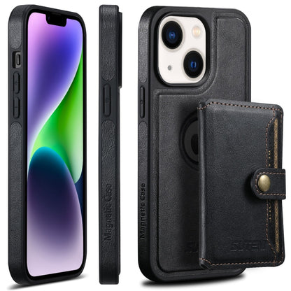 For iPhone 14 Suteni M1 Oil Wax MagSafe Detachable Horizontal Card Bag Phone Case(Black) - iPhone 14 Cases by Suteni | Online Shopping UK | buy2fix