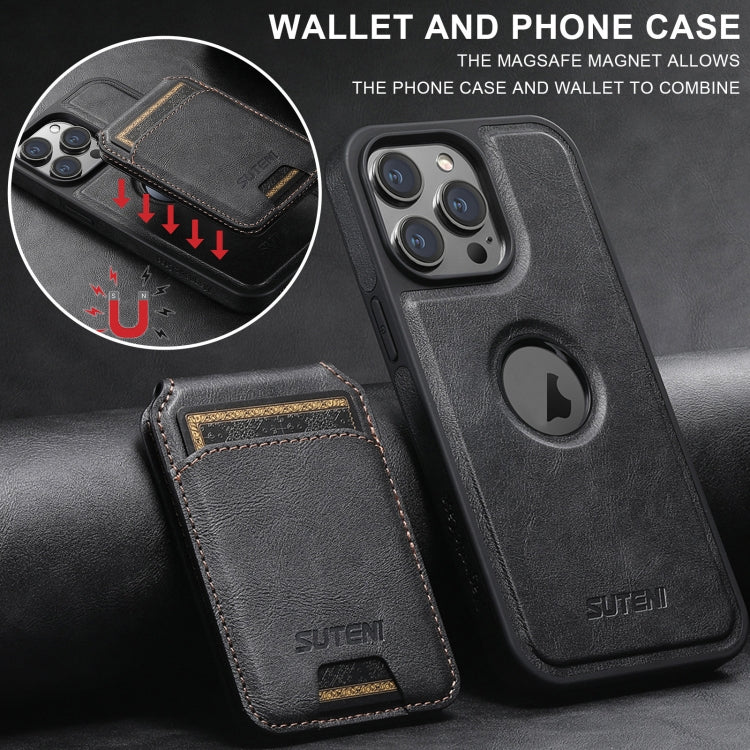 For iPhone 15 Pro Max Suteni M2 Oil Wax MagSafe Horizontal Card Bag Phone Case(Black) - iPhone 15 Pro Max Cases by Suteni | Online Shopping UK | buy2fix