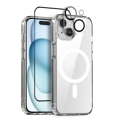 For iPhone 15 NORTHJO 3 in 1 Magsafe Clear Phone Case with Screen Film + Rear Lens Film - iPhone 15 Tempered Glass by NORTHJO | Online Shopping UK | buy2fix