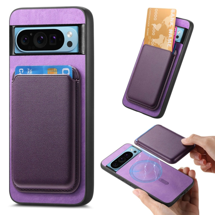 For Google Pixel 9 Retro Magsafe Card Bag PU Back Cover Phone Case(Purple) - Google Cases by buy2fix | Online Shopping UK | buy2fix