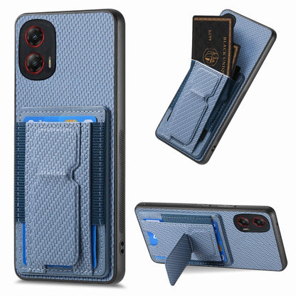 For Motorola Moto G Stylus 5G 2024 Carbon Fiber Fold Stand Elastic Card Bag Phone Case(Blue) - Motorola Cases by buy2fix | Online Shopping UK | buy2fix