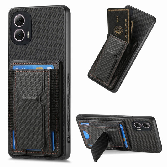 For Motorola Moto G Power 5G 2024 Carbon Fiber Fold Stand Elastic Card Bag Phone Case(Black) - Motorola Cases by buy2fix | Online Shopping UK | buy2fix