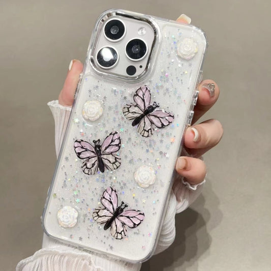 For iPhone 16 Pro Max Glitter 3D Butterfly TPU Phone Case(Pink) - iPhone 16 Pro Max Cases by buy2fix | Online Shopping UK | buy2fix