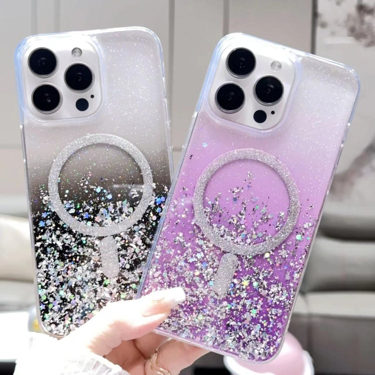 For iPhone 15 Gradient Glitter MagSafe PC Hybrid TPU Phone Case(Gradient Black) - iPhone 15 Cases by buy2fix | Online Shopping UK | buy2fix