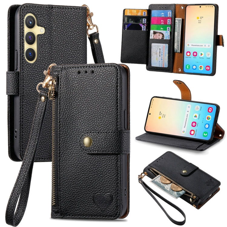 For Samsung Galaxy S25 5G Love Zipper Lanyard Leather Phone Case(Black) - Galaxy S25 5G Cases by buy2fix | Online Shopping UK | buy2fix