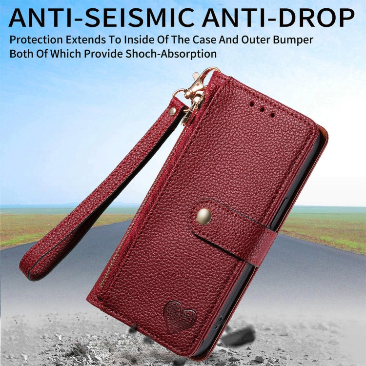 For Samsung Galaxy S25 5G Love Zipper Lanyard Leather Phone Case(Brown) - Galaxy S25 5G Cases by buy2fix | Online Shopping UK | buy2fix