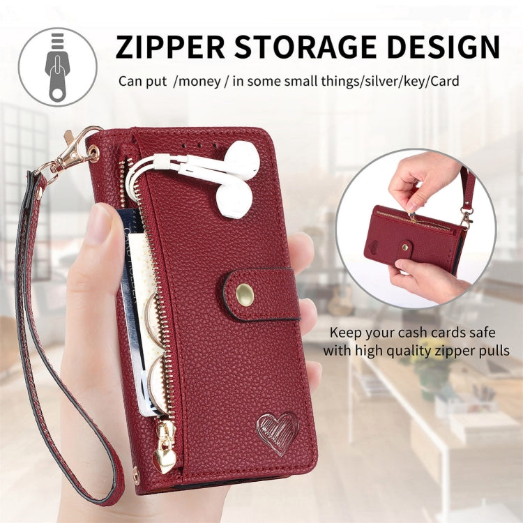 For Samsung Galaxy S25 Ultra 5G Love Zipper Lanyard Leather Phone Case(Red) - Galaxy S25 Ultra 5G Cases by buy2fix | Online Shopping UK | buy2fix