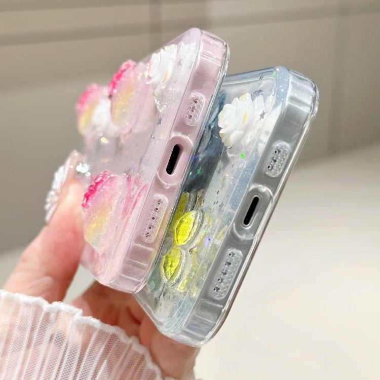 For iPhone 16 Pro Max 3D Flower Glitter Epoxy TPU Phone Case(Pink Strawberry) - iPhone 16 Pro Max Cases by buy2fix | Online Shopping UK | buy2fix