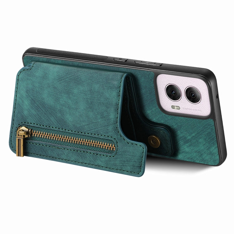 For Motorola G Power 5G 2024 Retro Leather Zipper Wallet Back Phone Case(Green) - Motorola Cases by buy2fix | Online Shopping UK | buy2fix