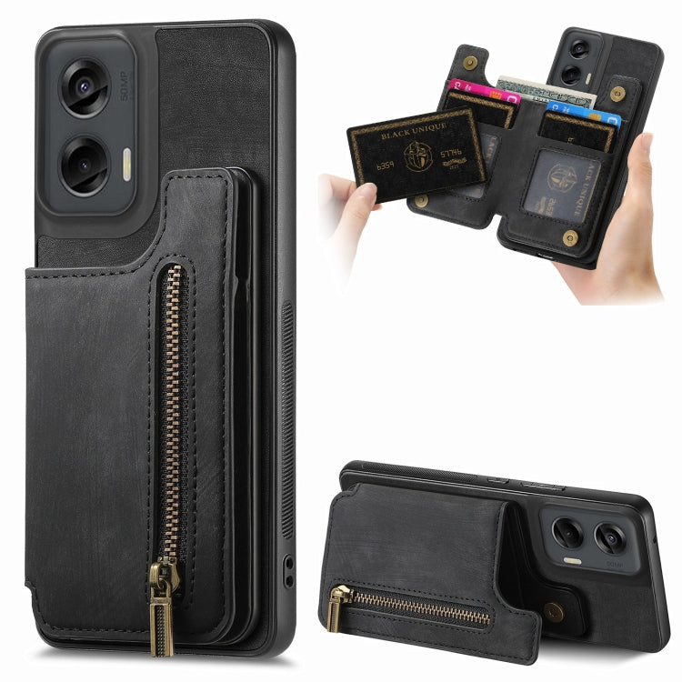 For Motorola G Stylus 5G 2024 Retro Leather Zipper Wallet Back Phone Case(Black) - Motorola Cases by buy2fix | Online Shopping UK | buy2fix