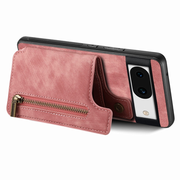 For Google Pixel 9 / 9 Pro Retro Leather Zipper Wallet Back Phone Case(Pink) - Google Cases by buy2fix | Online Shopping UK | buy2fix