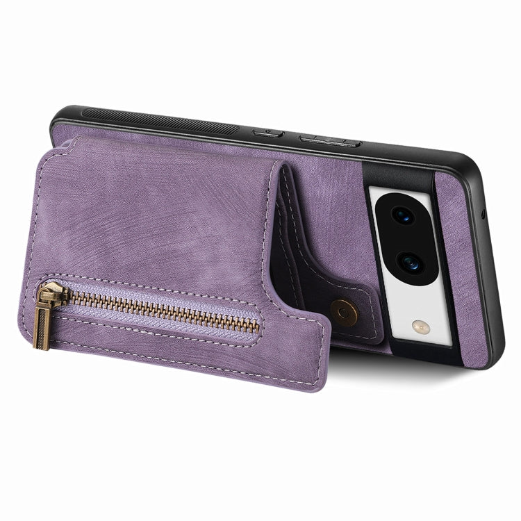 For Google Pixel 9 / 9 Pro Retro Leather Zipper Wallet Back Phone Case(Purple) - Google Cases by buy2fix | Online Shopping UK | buy2fix