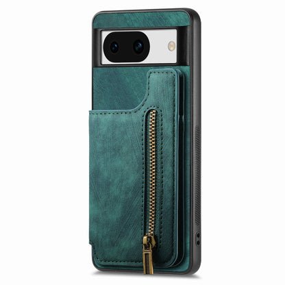 For Google Pixel 9 / 9 Pro Retro Leather Zipper Wallet Back Phone Case(Green) - Google Cases by buy2fix | Online Shopping UK | buy2fix