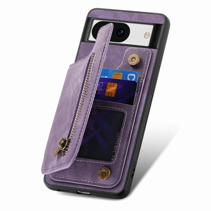 For Google Pixel 9 Pro XL Retro Leather Zipper Wallet Back Phone Case(Purple) - Google Cases by buy2fix | Online Shopping UK | buy2fix