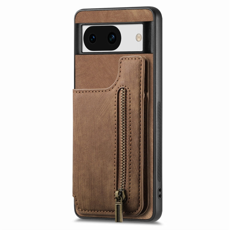 For Google Pixel 9 Pro XL Retro Leather Zipper Wallet Back Phone Case(Brown) - Google Cases by buy2fix | Online Shopping UK | buy2fix