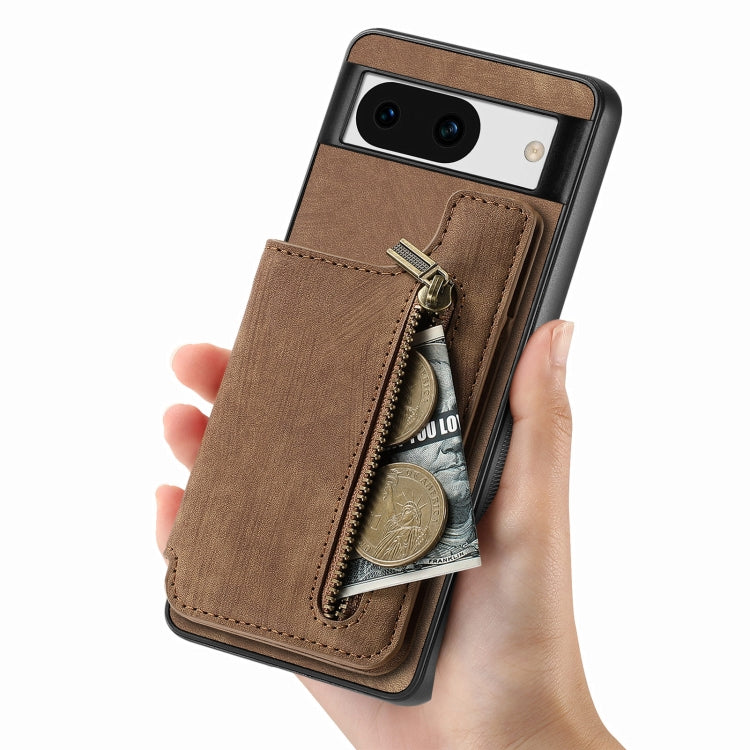 For Google Pixel 9 Pro XL Retro Leather Zipper Wallet Back Phone Case(Brown) - Google Cases by buy2fix | Online Shopping UK | buy2fix