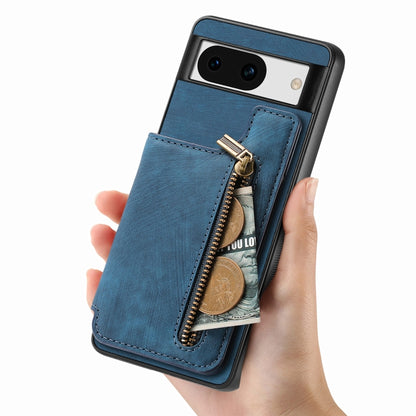 For Google Pixel 9 Pro XL Retro Leather Zipper Wallet Back Phone Case(Blue) - Google Cases by buy2fix | Online Shopping UK | buy2fix