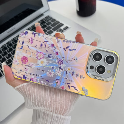 For iPhone 16 Pro Electroplating Laser Flower Texture TPU Phone Case(Lavender AH14) - iPhone 16 Pro Cases by buy2fix | Online Shopping UK | buy2fix