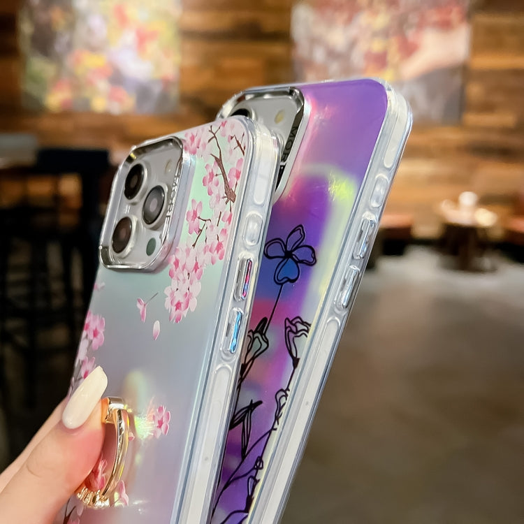 For iPhone 16 Pro Max Electroplating Laser Flower Ring Holder TPU Phone Case(Lavender AH14) - iPhone 16 Pro Max Cases by buy2fix | Online Shopping UK | buy2fix