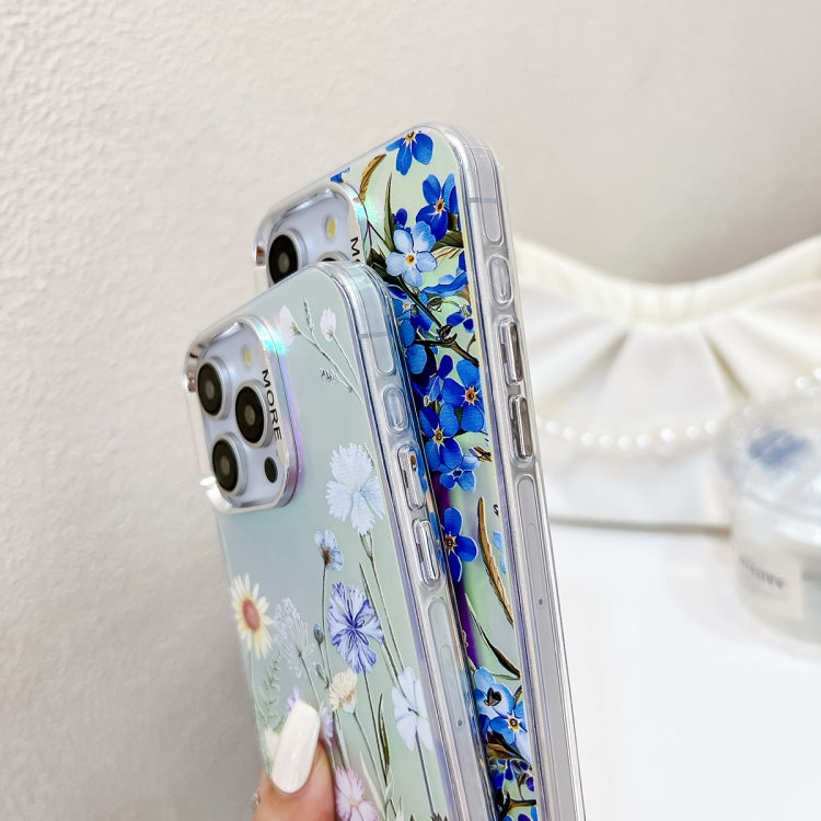 For iPhone 16 Plus Electroplating Laser Flower Phone Case with Wrist Strap(Drawn Flowers AH3) - iPhone 16 Plus Cases by buy2fix | Online Shopping UK | buy2fix