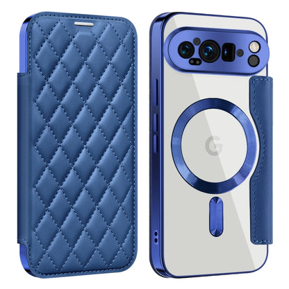 For Google Pixel 9 Pro Shield Magsafe RFID Anti-theft Rhombus Leather Phone Case(Dark Blue) - Google Cases by buy2fix | Online Shopping UK | buy2fix