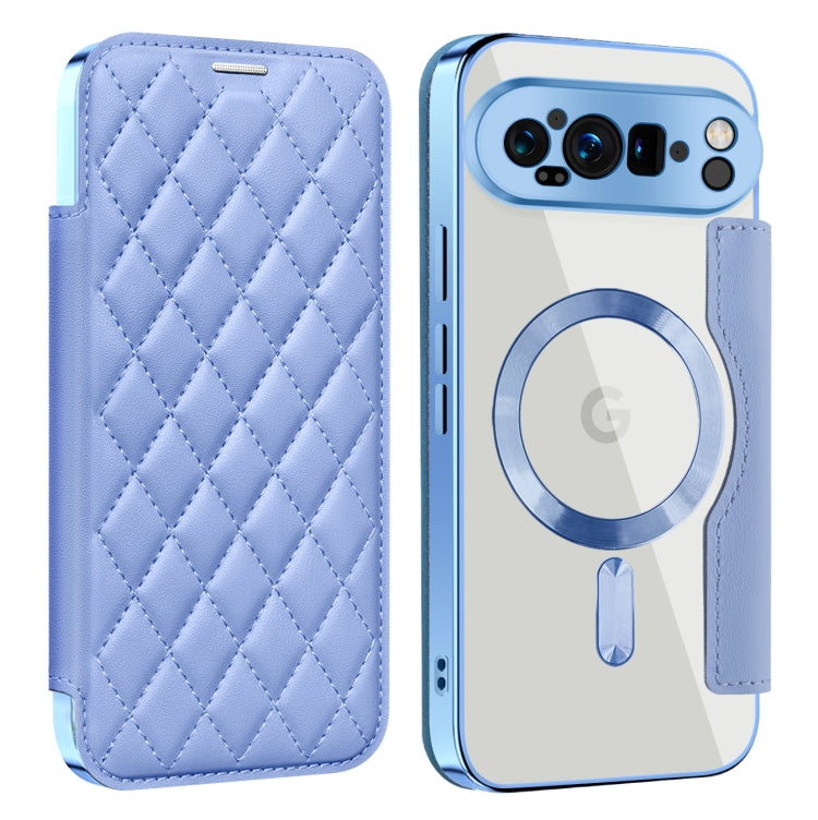 For Google Pixel 9 Pro XL Shield Magsafe RFID Anti-theft Rhombus Leather Phone Case(Blue) - Google Cases by buy2fix | Online Shopping UK | buy2fix