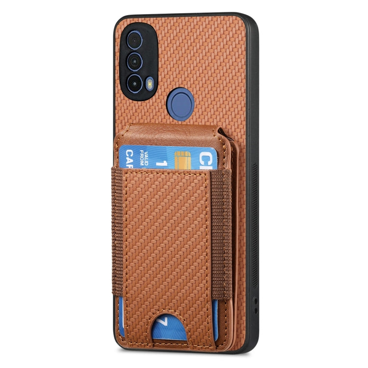 For Motorola Moto G 5G 2024 4G Carbon Fiber Vertical Flip Wallet Stand Phone Case(Brown) - Motorola Cases by buy2fix | Online Shopping UK | buy2fix