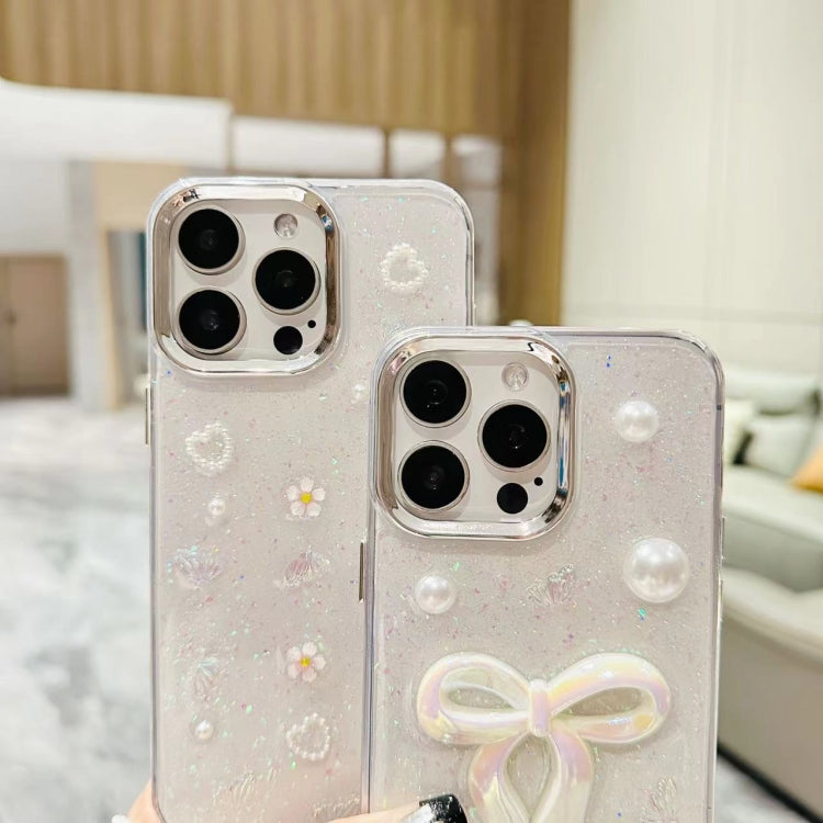 For iPhone 16 Pro Max 3D Bow Pearl Love Flower TPU Phone Case(Pearl Bow) - iPhone 16 Pro Max Cases by buy2fix | Online Shopping UK | buy2fix