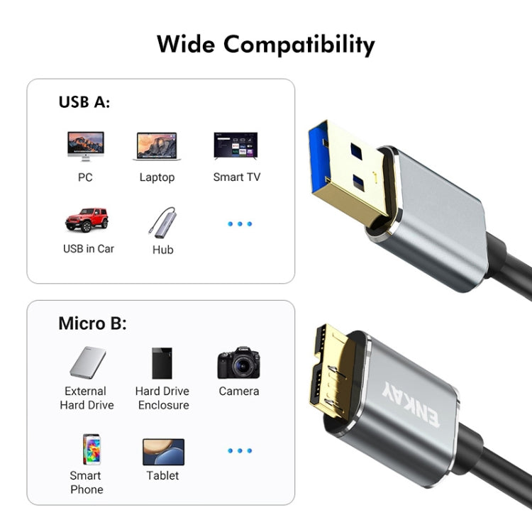 ENKAY USB 3.0 A to USB 3.0 Micro B 5Gbps Data Camera Hard Drive Cable, Length:1.5m - USB 3.0 by ENKAY | Online Shopping UK | buy2fix