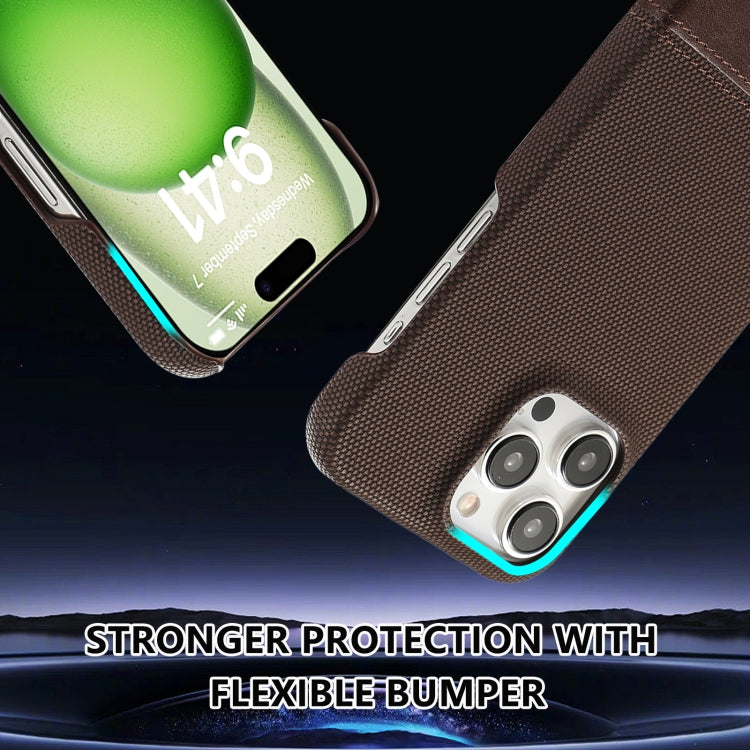 For iPhone 16 Pro Stitching Cloth PU Shockproof Phone Case(Dark Brown) - iPhone 16 Pro Cases by buy2fix | Online Shopping UK | buy2fix