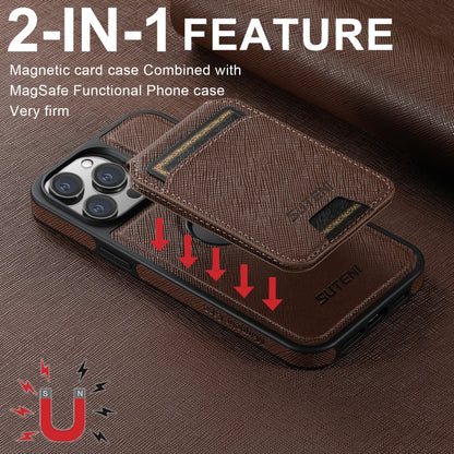 For iPhone 15 Pro Max Suteni M2 Cross-Grain MagSafe Vertical Card Back Phone Case(Brown) - iPhone 15 Pro Max Cases by Suteni | Online Shopping UK | buy2fix