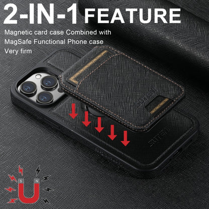 For iPhone 14 Pro Max Suteni M2 Cross-Grain MagSafe Vertical Card Back Phone Case(Black) - iPhone 14 Pro Max Cases by Suteni | Online Shopping UK | buy2fix