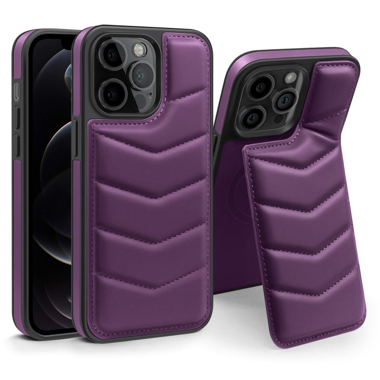 For iPhone 12 Pro Down Jacket Card Bag Holder MagSafe Phone Case(Purple) - iPhone 12 / 12 Pro Cases by buy2fix | Online Shopping UK | buy2fix