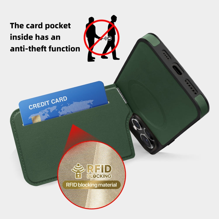 For iPhone 13 Pro Down Jacket Card Bag Holder MagSafe Phone Case(Dark Green) - iPhone 13 Pro Cases by buy2fix | Online Shopping UK | buy2fix