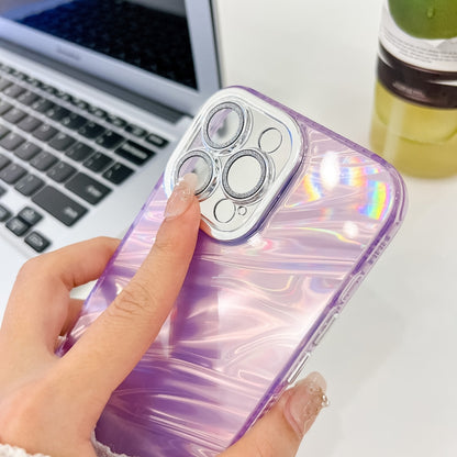 For iPhone 16 Plus Plating Glitter Texture TPU Phone Case with Lens Film(Purple Shell Pattern) - iPhone 16 Plus Cases by buy2fix | Online Shopping UK | buy2fix