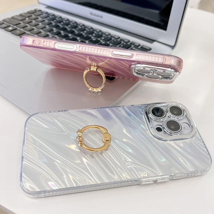 For iPhone 16 Plus Plating Glitter Texture Ring Holder TPU Phone Case with Lens Film(Purple Water Ripples) - iPhone 16 Plus Cases by buy2fix | Online Shopping UK | buy2fix