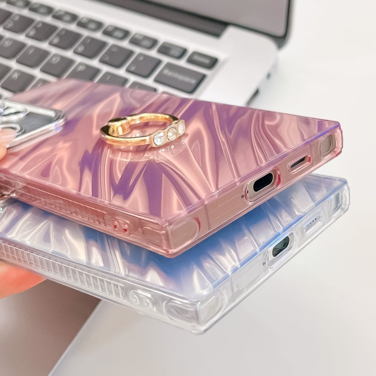 For Samsung Galaxy S25 5G Plating Glitter Texture Ring Holder TPU Phone Case with Lens Film(Pink Tinfoil Texture) - Galaxy S25 5G Cases by buy2fix | Online Shopping UK | buy2fix