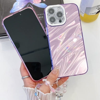 For iPhone 16 Plus Plating Glitter Texture Chain Wristband TPU Phone Case with Lens Film(Pink Water Ripples) - iPhone 16 Plus Cases by buy2fix | Online Shopping UK | buy2fix