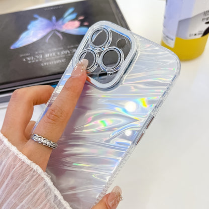 For iPhone 16 Plating Glitter Texture Chain Wristband TPU Phone Case with Lens Film(White Feather Yarn) - iPhone 16 Cases by buy2fix | Online Shopping UK | buy2fix