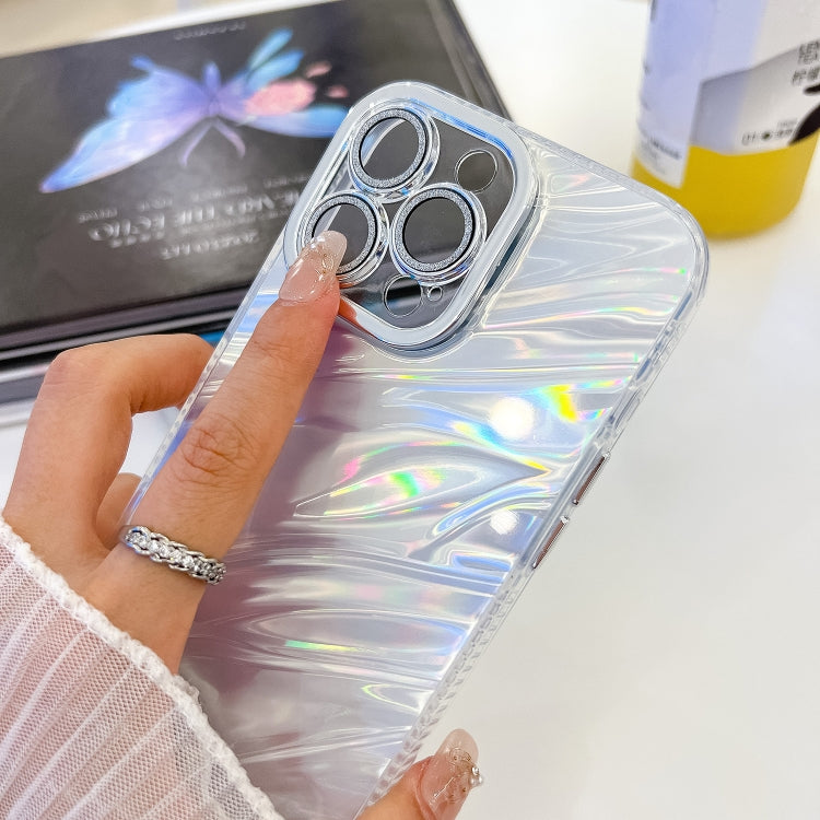 For iPhone 16 Plus Plating Glitter Texture Chain Wristband TPU Phone Case with Lens Film(White Water Ripples) - iPhone 16 Plus Cases by buy2fix | Online Shopping UK | buy2fix