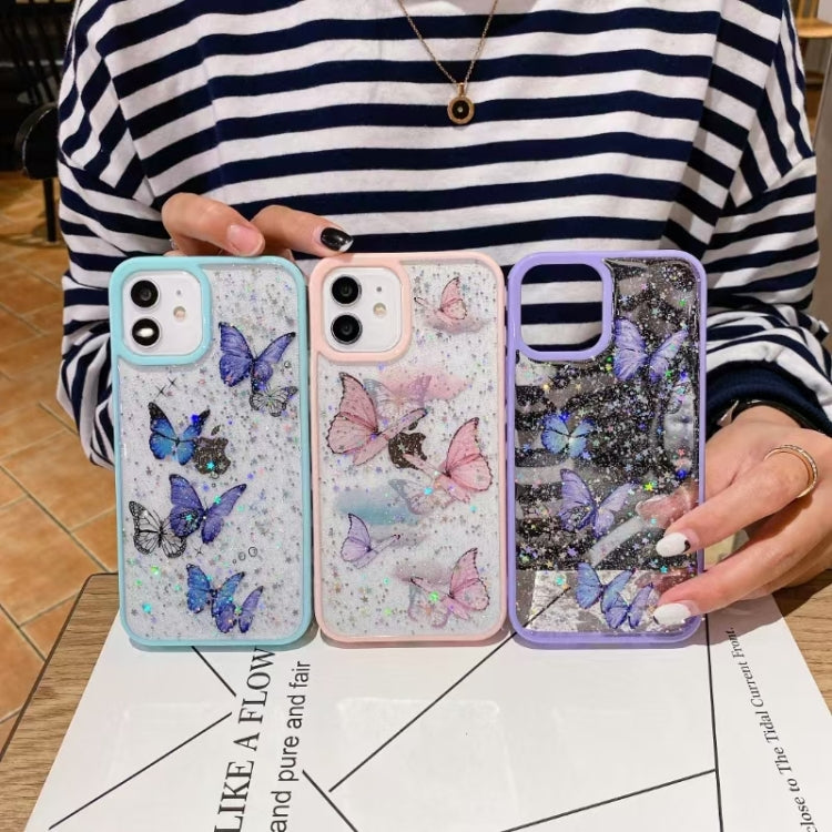 For iPhone 16 Plus Color Butterfly Glitter Epoxy TPU Phone Case(Purple) - iPhone 16 Plus Cases by buy2fix | Online Shopping UK | buy2fix