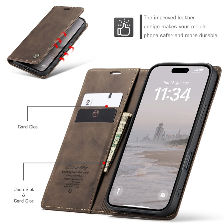 For iPhone 16 CaseMe 013 Multifunctional Horizontal Flip Leather Phone Case(Brown) - iPhone 16 Cases by CaseMe | Online Shopping UK | buy2fix