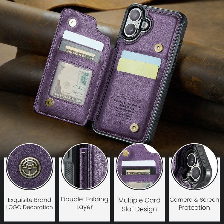 For iPhone 16 CaseMe C22 Card Slots Holder RFID Anti-theft Phone Case(Purple) - iPhone 16 Cases by CaseMe | Online Shopping UK | buy2fix