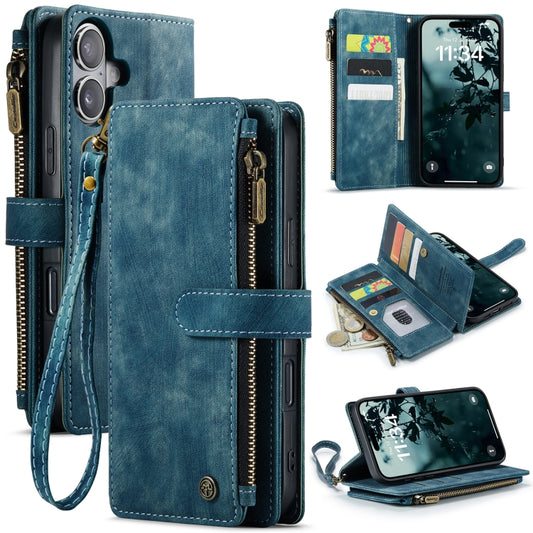 For iPhone 16 Plus CaseMe C30 Card Slots Zipper Wallet Leather Phone Case(Blue) - iPhone 16 Plus Cases by CaseMe | Online Shopping UK | buy2fix