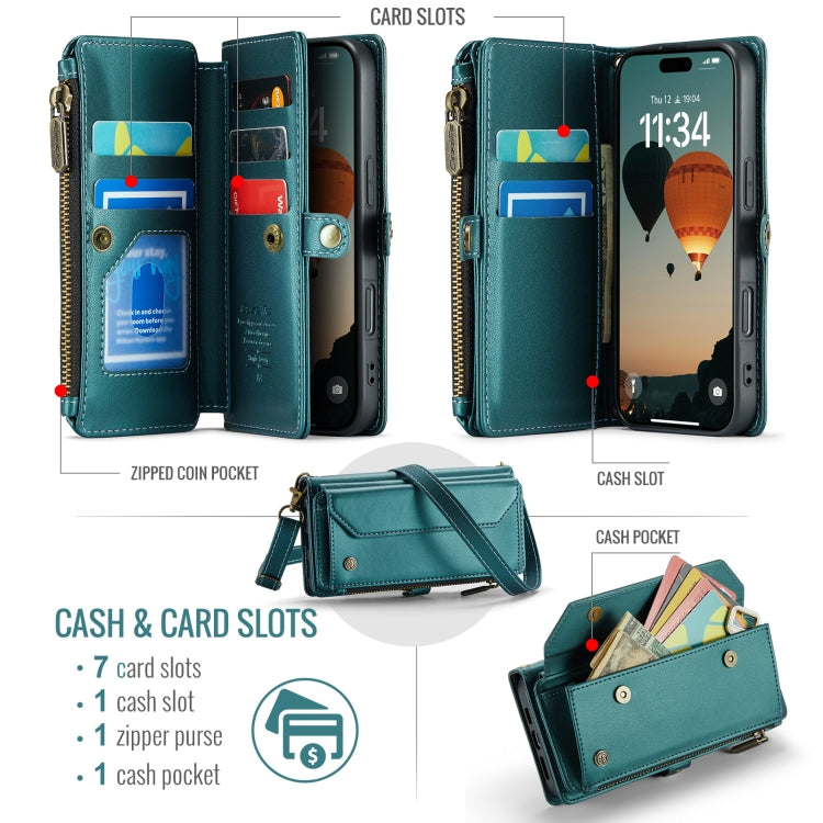 For iPhone 16 Pro CaseMe C36 Card Slots Zipper Wallet RFID Anti-theft Leather Phone Case(Blue) - iPhone 16 Pro Cases by CaseMe | Online Shopping UK | buy2fix