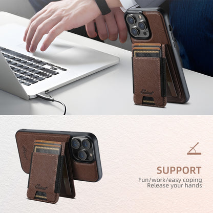 For iPhone 16 Suteni H17 Cross Grain Leather MagSafe Detachable Wallet Phone Case(Brown) - iPhone 16 Cases by Suteni | Online Shopping UK | buy2fix