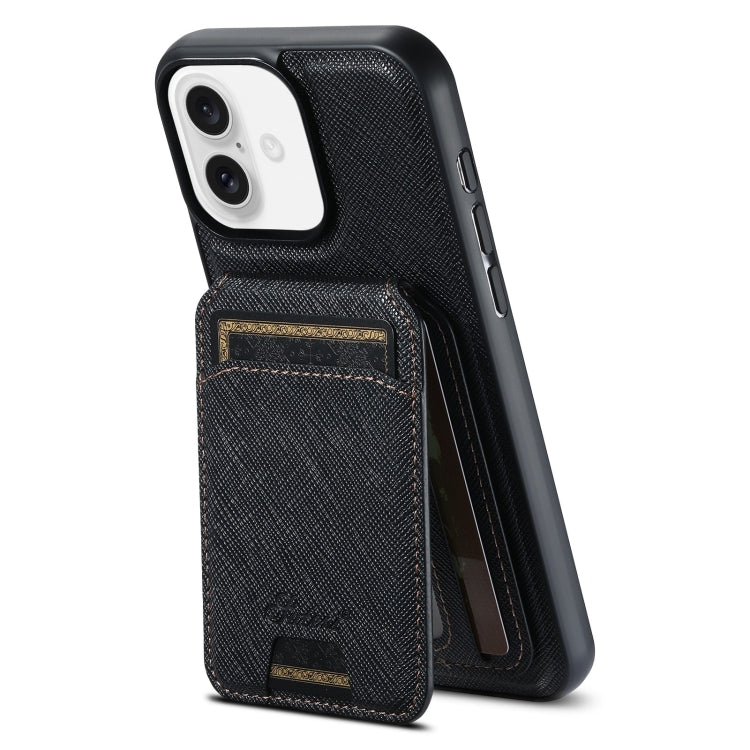 For iPhone 16 Plus Suteni H18 Cross Grain MagSafe Wallet Leather Phone Case(Black) - iPhone 16 Plus Cases by Suteni | Online Shopping UK | buy2fix