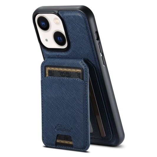 For iPhone 13 Suteni H18 Cross Grain MagSafe Wallet Leather Phone Case(Blue) - iPhone 13 Cases by Suteni | Online Shopping UK | buy2fix