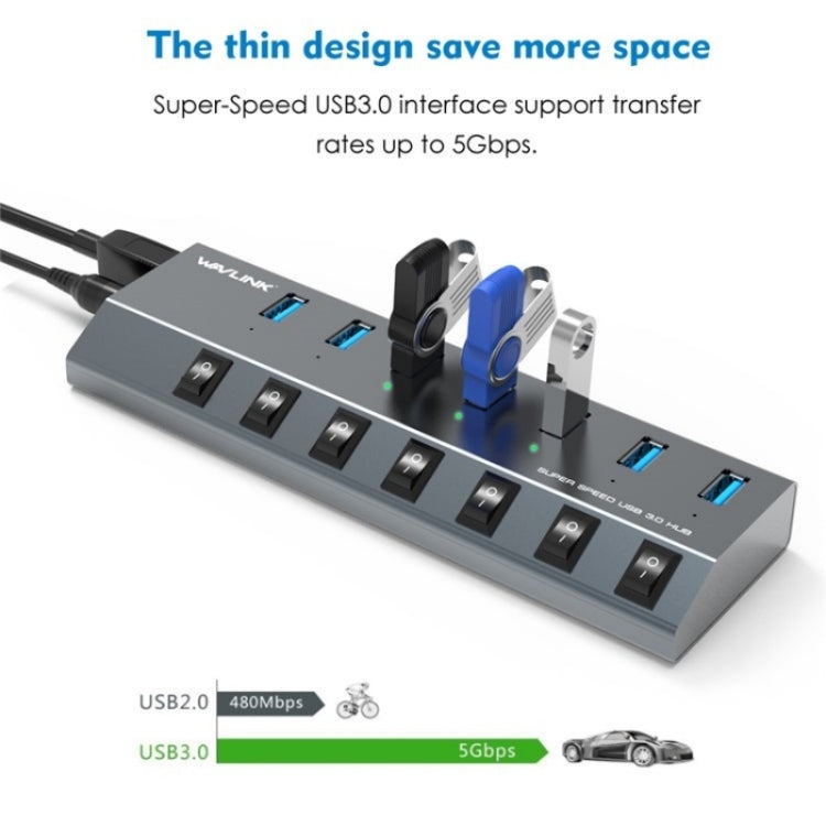 WAVLINK UH3076 5Gbps 7-port USB 3.0 Hub with Independent Switch and LED Indicator(UK Plug) - USB 3.0 HUB by WAVLINK | Online Shopping UK | buy2fix