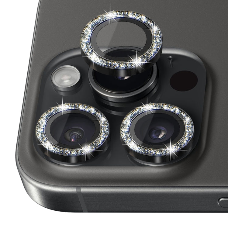 For iPhone 16 Pro / 16 Pro Max NORTHJO Glitter Camera Lens Protector Tempered Glass Metal Ring Film(Black) - iPhone 16 Pro Max Tempered Glass by NORTHJO | Online Shopping UK | buy2fix